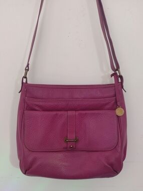 Levenger Pink Leather Crossbody Bag